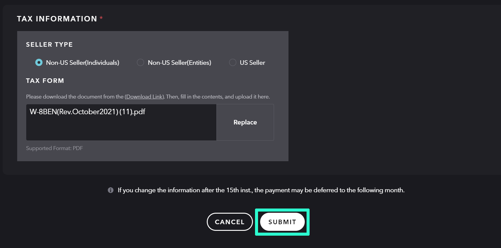 卖方信息页面的位置和提交方式-> 进入卖方页面和提交信息的方法– Help Center - CONNECT